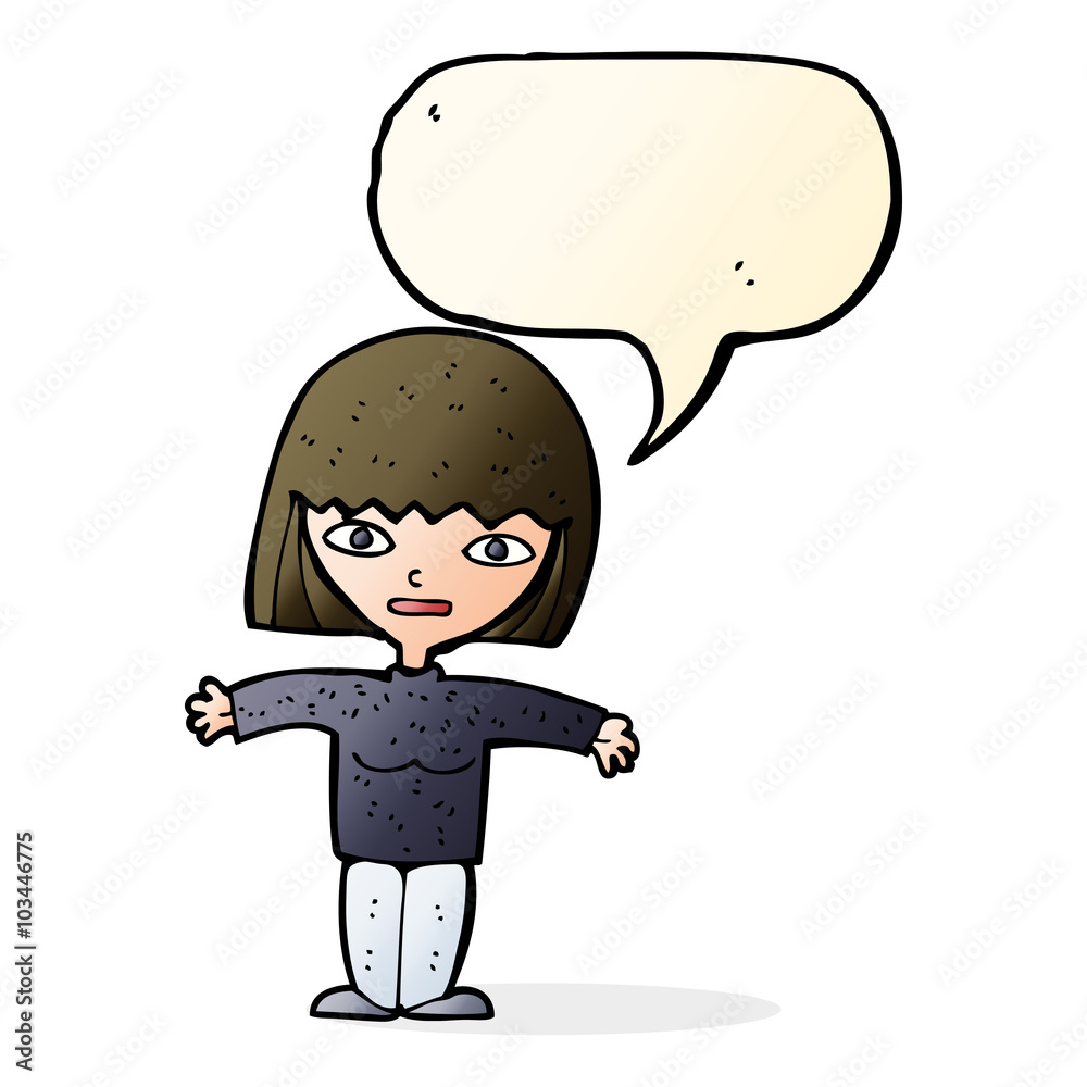 cartoon woman with open arms with speech bubble cartoon woman with open arms with speech bubble