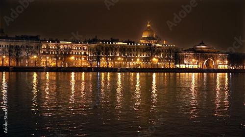 SAINT-PETERSBURG, RUSSIA-November 22, 2014, Promenade des Anglais along the River Neva with architectural structures