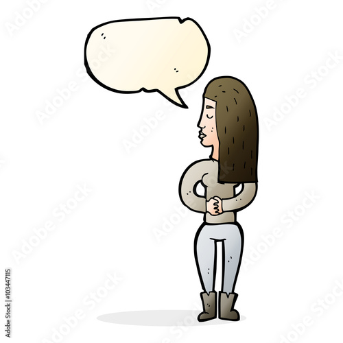 cartoon woman ignoring with speech bubble