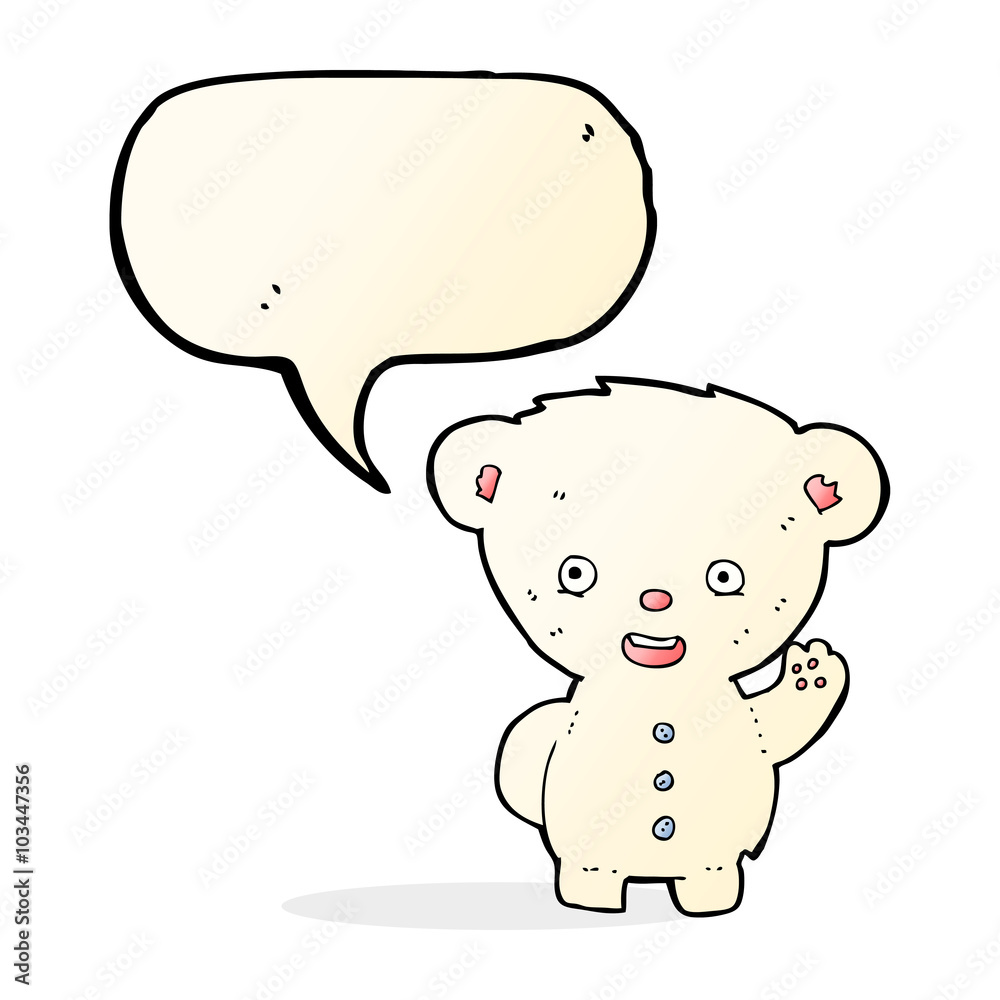 cartoon waving polar bear cub with speech bubble cartoon waving polar bear cub with speech bubble