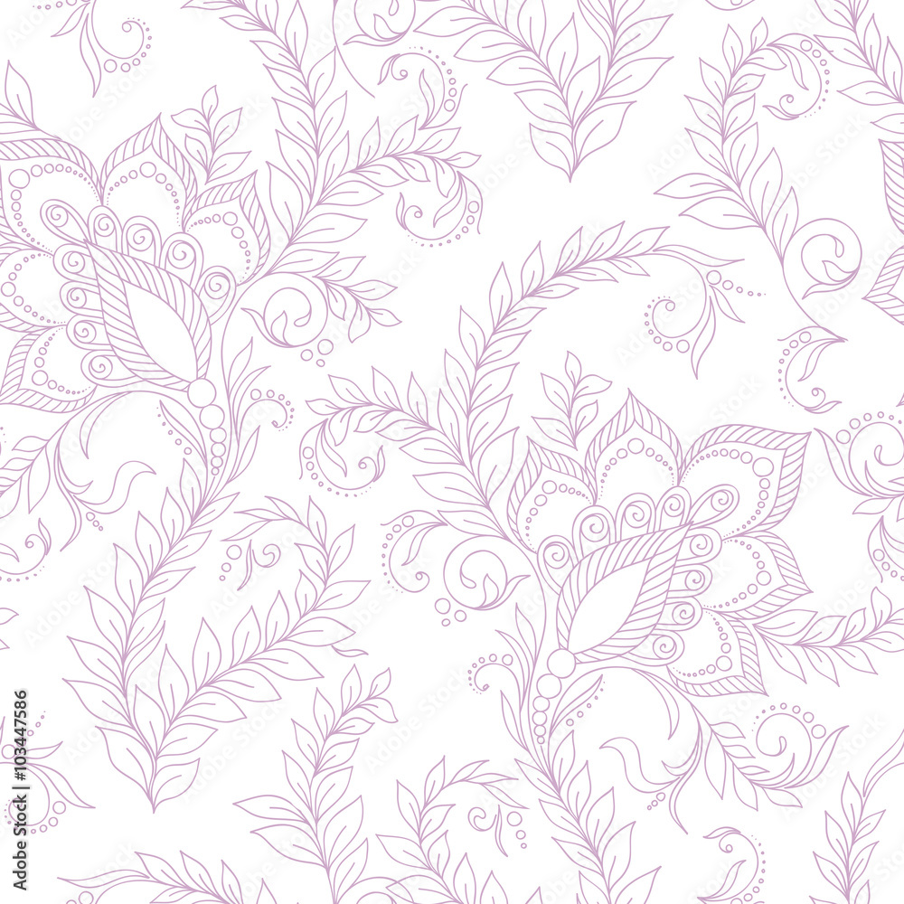 Henna Mehndi   Doodles Seamless Pattern- Paisley Flowers Illustr