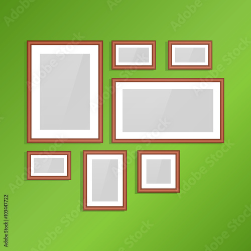 Photo frames on wall. Vector vintage picture frames.