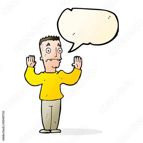 cartoon man surrendering with speech bubble