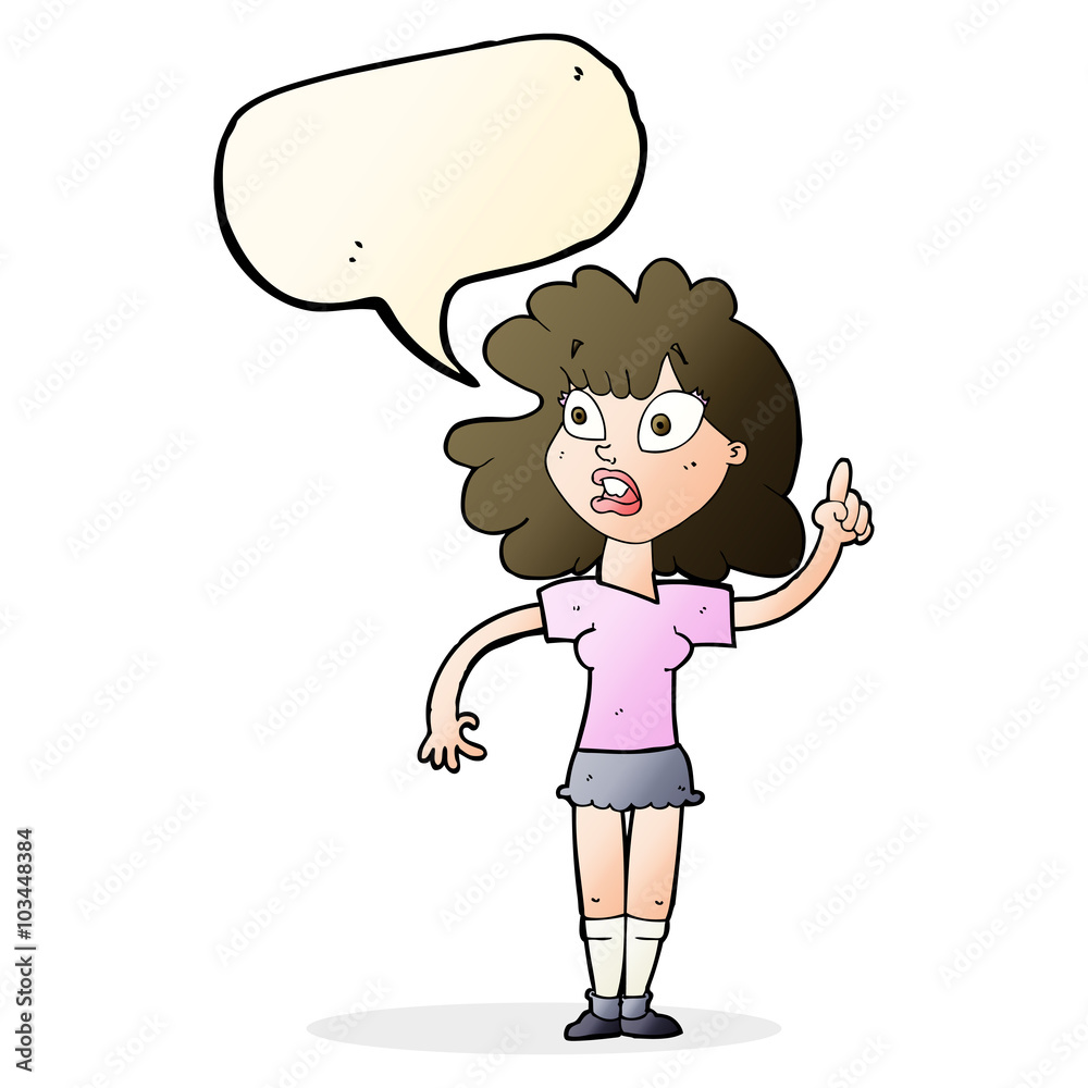 cartoon woman making point with speech bubble cartoon woman making point with speech bubble