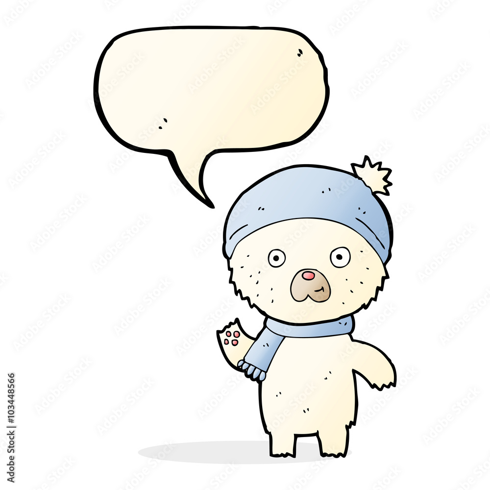 cartoon waving polar bear with speech bubble cartoon waving polar bear with speech bubble