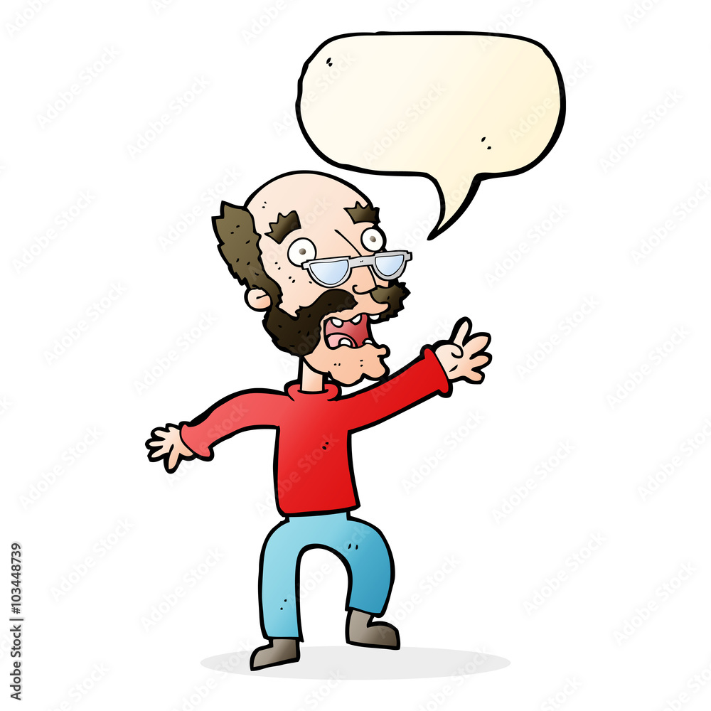 cartoon frightened old man with speech bubble cartoon frightened old man with speech bubble