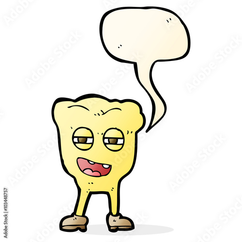 cartoon rotten tooth character with speech bubble