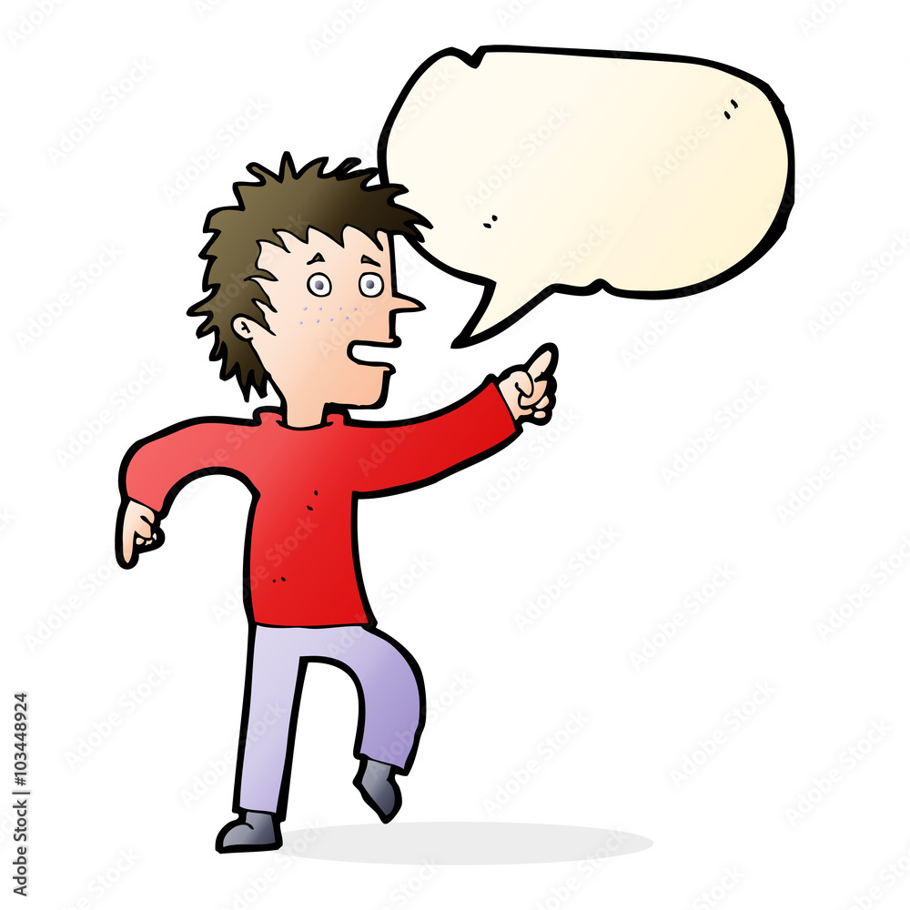 Fototapeta premium cartoon happy man pointing with speech bubble