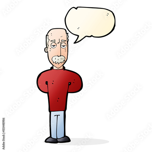 cartoon annoyed balding man with speech bubble
