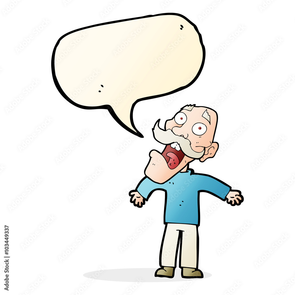cartoon terrified old man with speech bubble cartoon terrified old man with speech bubble