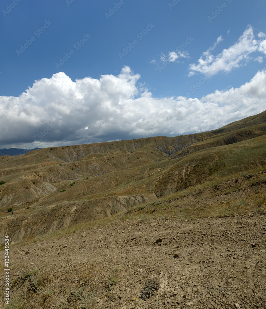 Scenic gullies of Meganom Cape western mild slope, Crimea, Russi