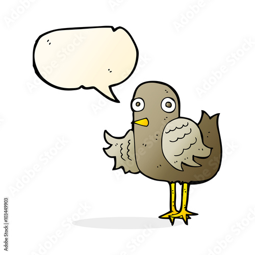cartoon bird waving wing with speech bubble