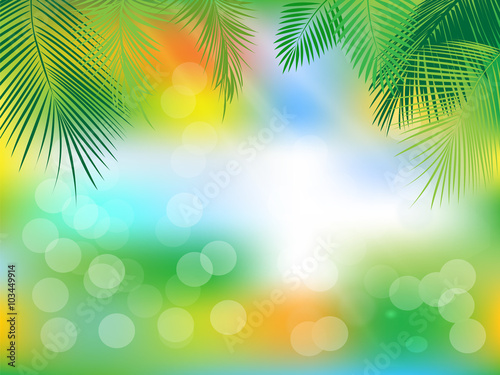 Tropical jungle background with palm leaves. 