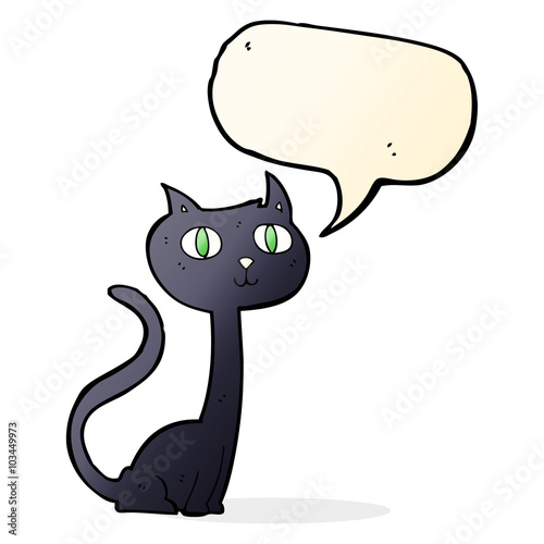 cartoon black cat with speech bubble