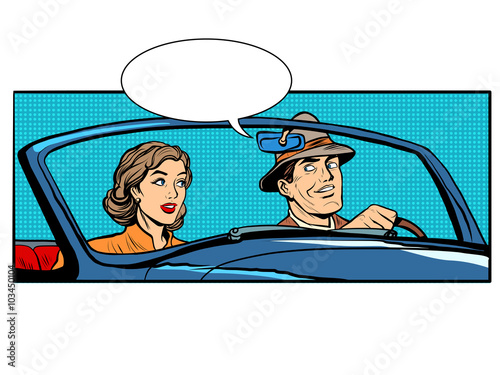 Fototapeta Couple man and woman in convertible car