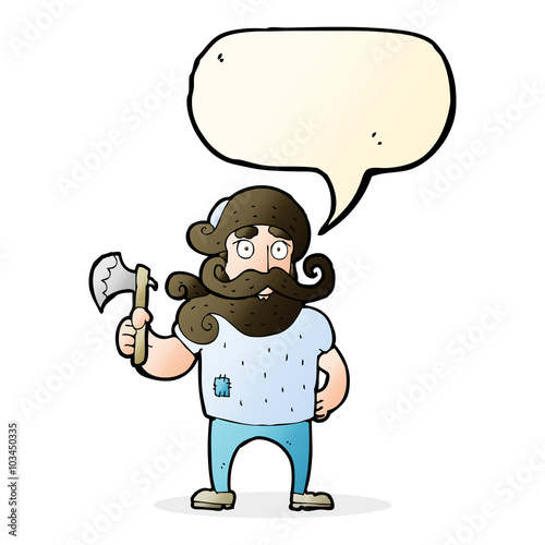 cartoon lumberjack with axe with speech bubble