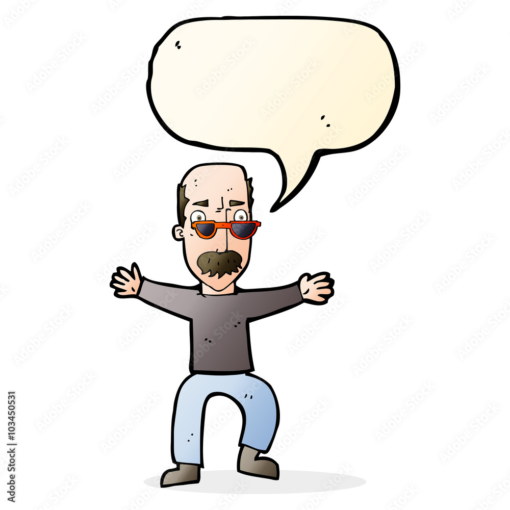 cartoon old man waving arms with speech bubble