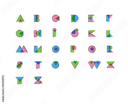 Geometric stylized offset print, anaglyph, overprint effect font. Use letters to make your own text, header.