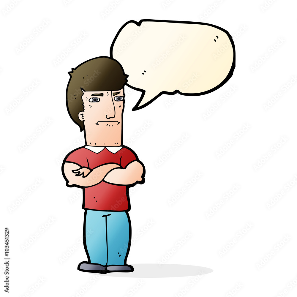 Fototapeta premium cartoon annoyed man with folded arms with speech bubble