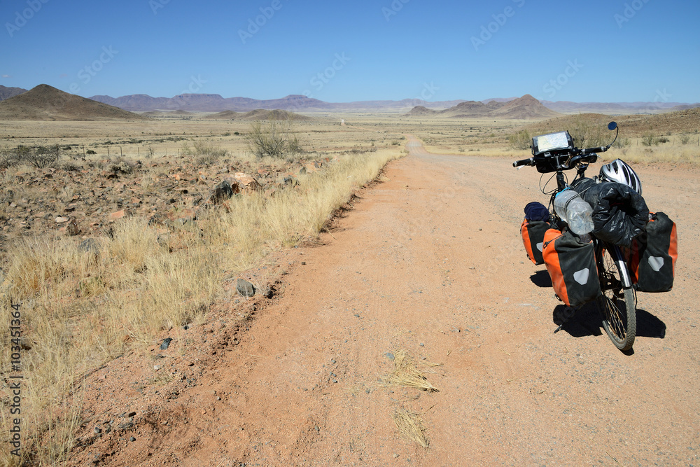 Long distance cycling in the Namib, Namibia Long distance cycling in the Namib, Namibia