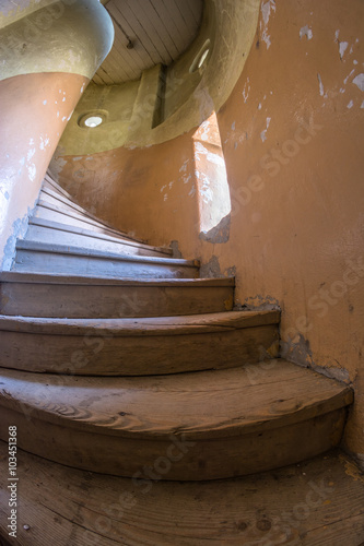 old wooden spiral staircase