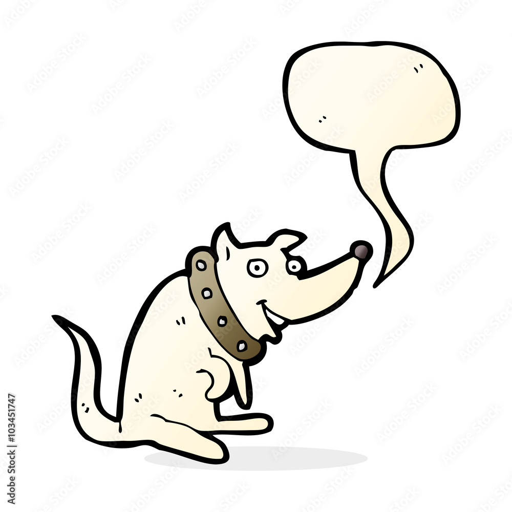 cartoon happy dog in big collar with speech bubble cartoon happy dog in big collar with speech bubble