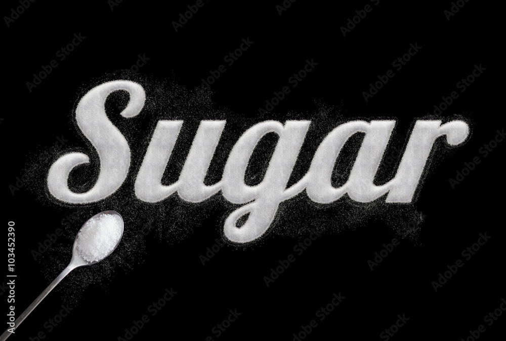 The Word Sugar Written By Sugar Grains With Elegance Design On Black 
