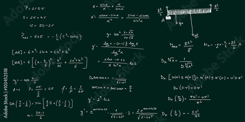 Mathematical formulas and graphs sketched - vector illustration