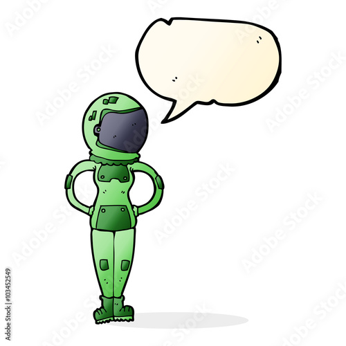 cartoon female astronaut with speech bubble
