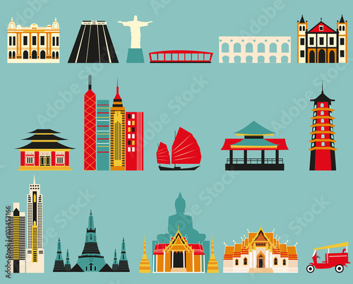 Canvas Print Symbols of famous cities.