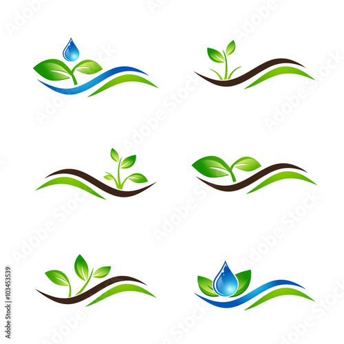 Green Sprout Landscape Icon or Logo Design Set