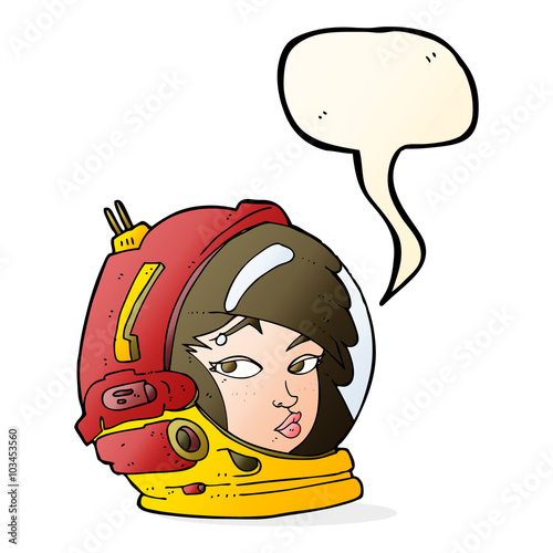 cartoon female astronaut with speech bubble