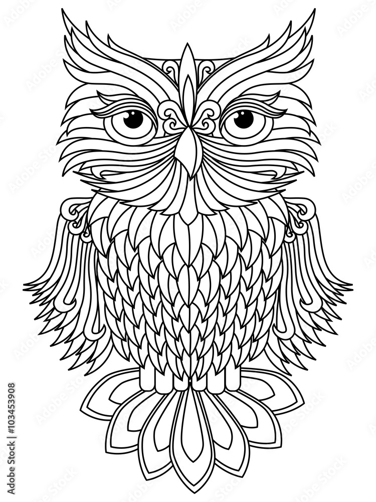 Obraz premium Amusing owl black outline