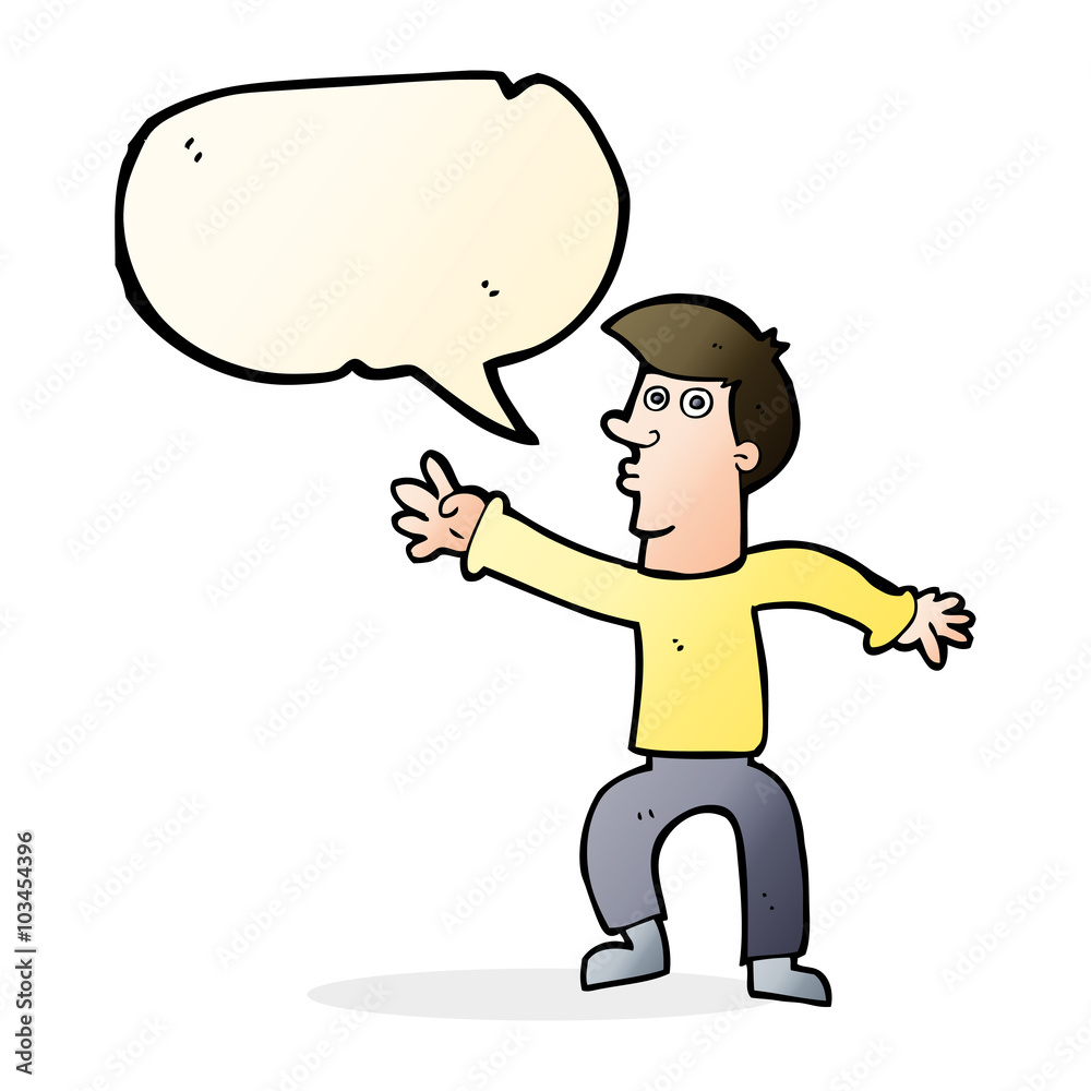 cartoon reaching man with speech bubble