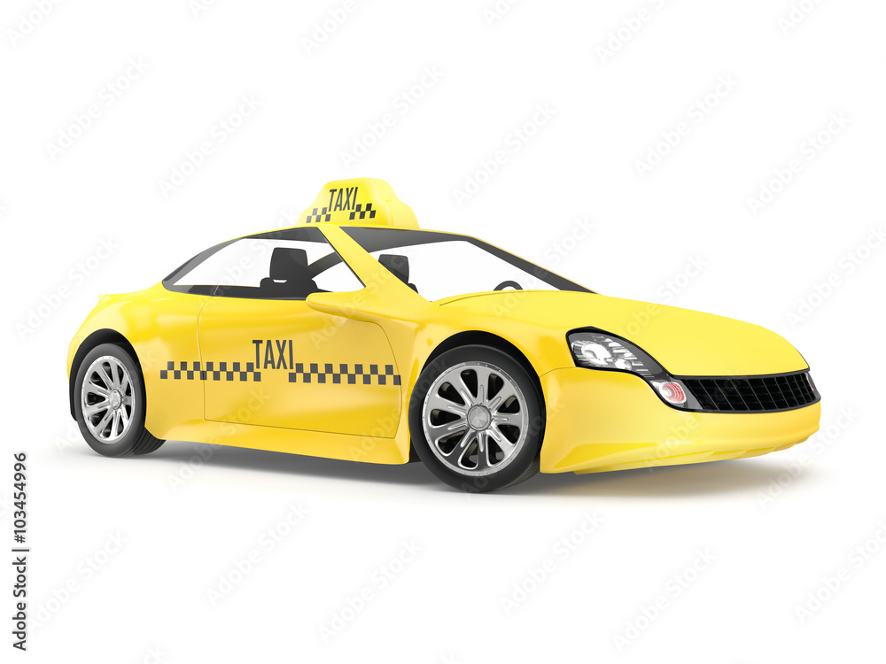 Yellow taxi isolated on white background