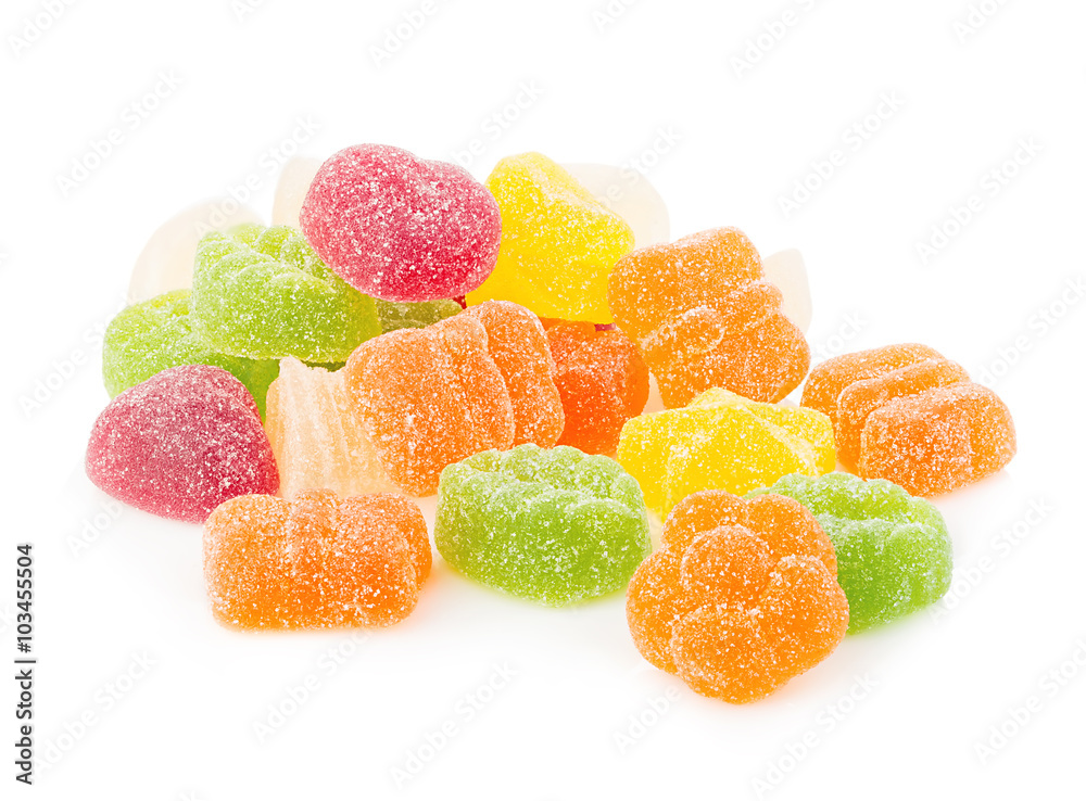 Colourful jelly candies close-up isolated on white background. Colourful jelly candies close-up isolated on white background.