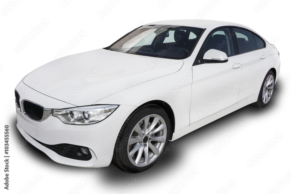 Obraz premium White Four Door Car Isolated on Background