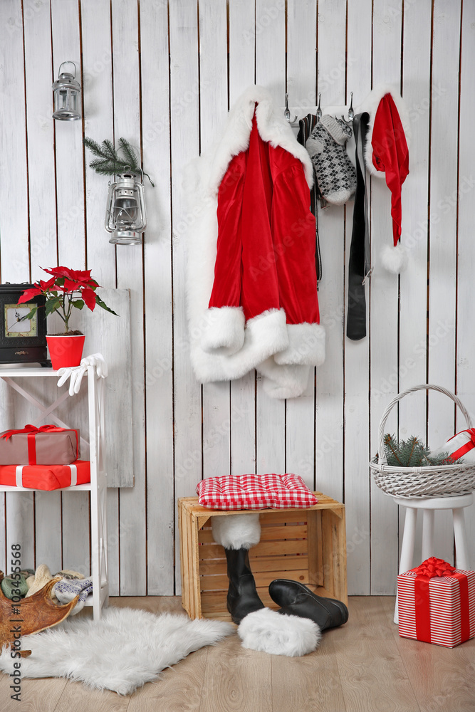Obraz premium Interior of Santa Claus home on white wooden wall