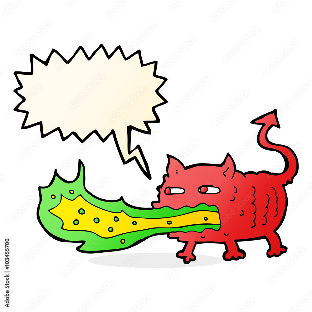 cartoon fire breathing imp with speech bubble cartoon fire breathing imp with speech bubble