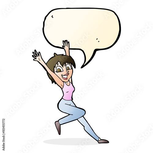 cartoon excited woman with speech bubble