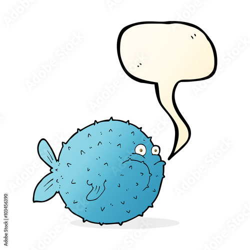 cartoon puffer fish with speech bubble