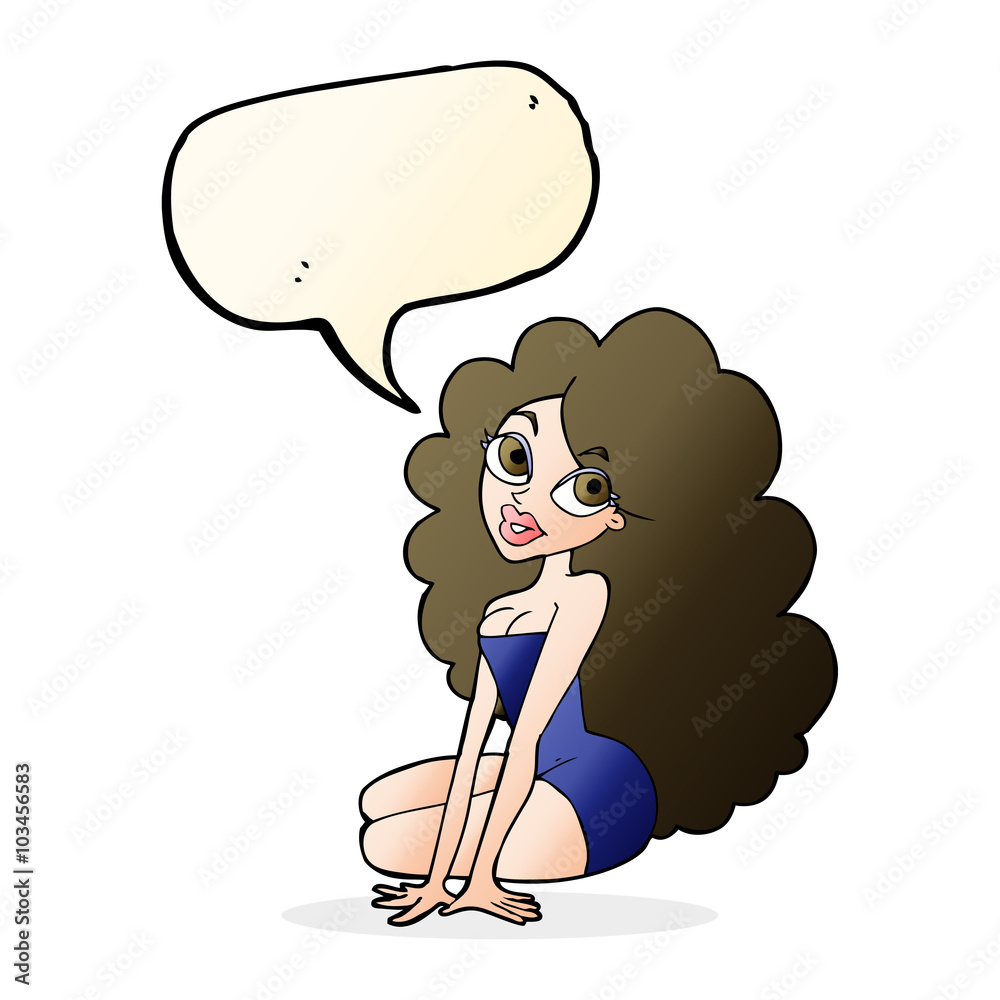 cartoon pretty woman with speech bubble