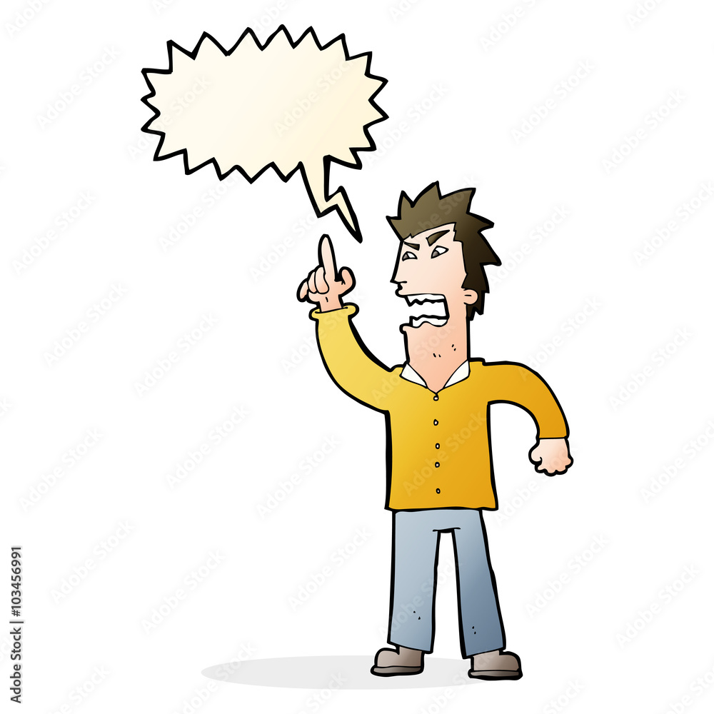 cartoon angry man making point with speech bubble cartoon angry man making point with speech bubble