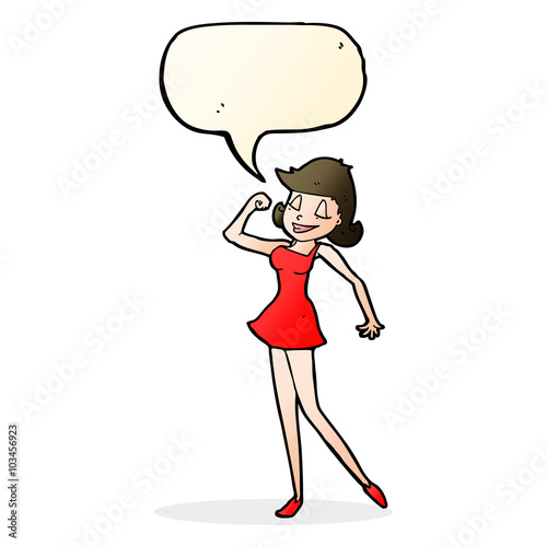 cartoon woman with can do attitude with speech bubble