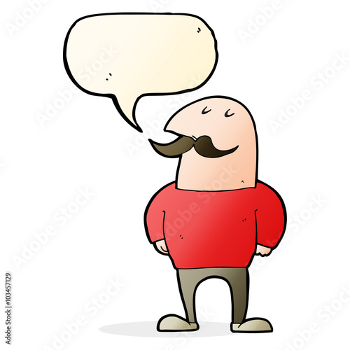 cartoon bald man with mustache with speech bubble © lineartestpilot