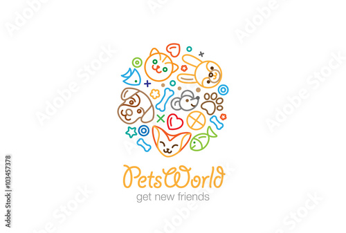 Pet Shop Veterinary clinic Logo design vector linear style