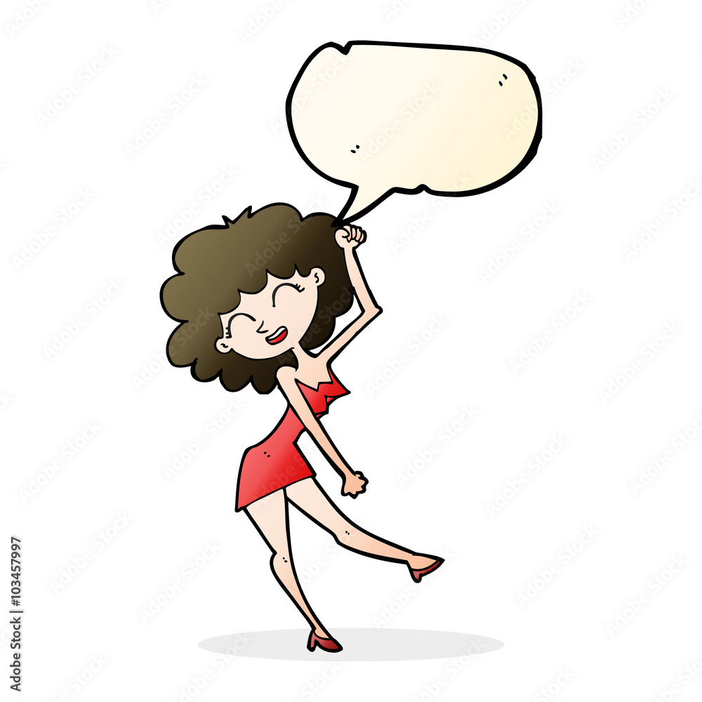 cartoon dancing woman with speech bubble cartoon dancing woman with speech bubble