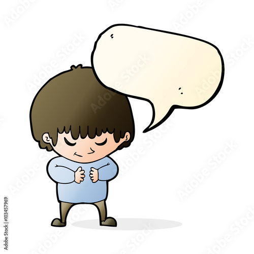 cartoon shy boy with speech bubble