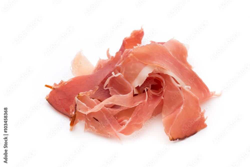 Slices of ham on white background. Slices of ham on white background.
