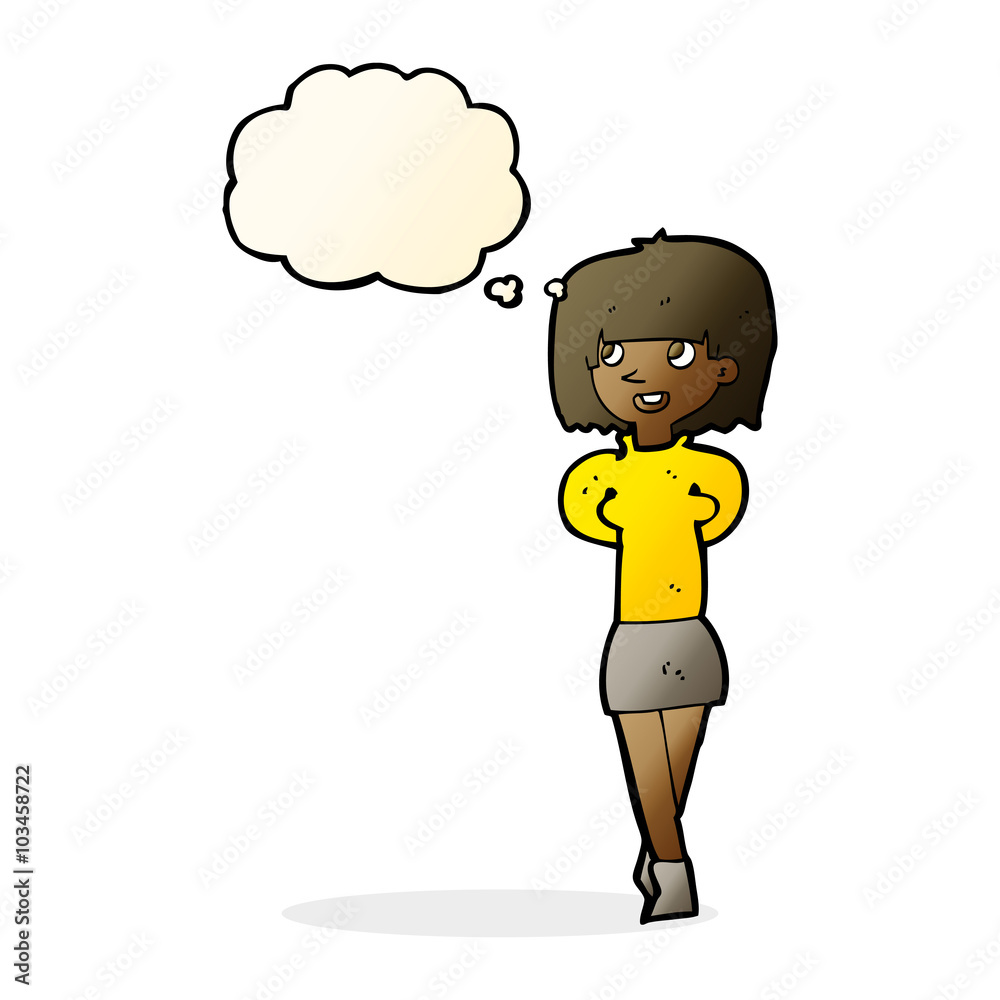 cartoon happy woman with thought bubble cartoon happy woman with thought bubble